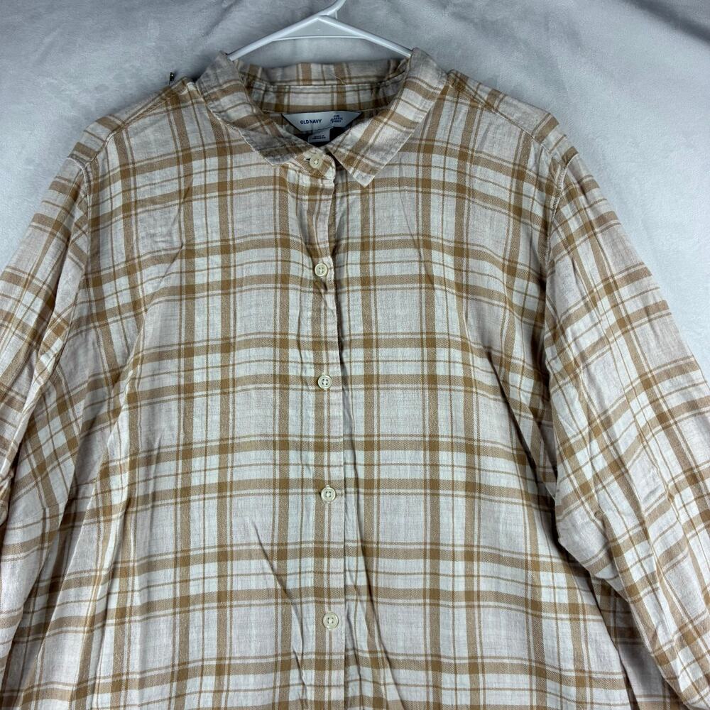 Old Navy Plaid Button Down Shirt Women's 3X Beige Neutral Casual Minimalist - Picture 4 of 11